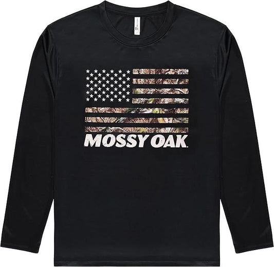 Mossy Oak Patriotic Flag Graphic T-Shirt Long Sleeve Polyester Performance