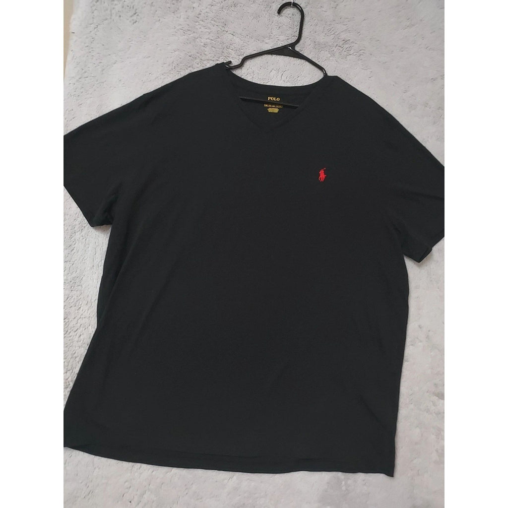Polo Ralph Lauren Shirt Mens XXL 2XL Black V Neck Short Sleeve Red Pony Logo