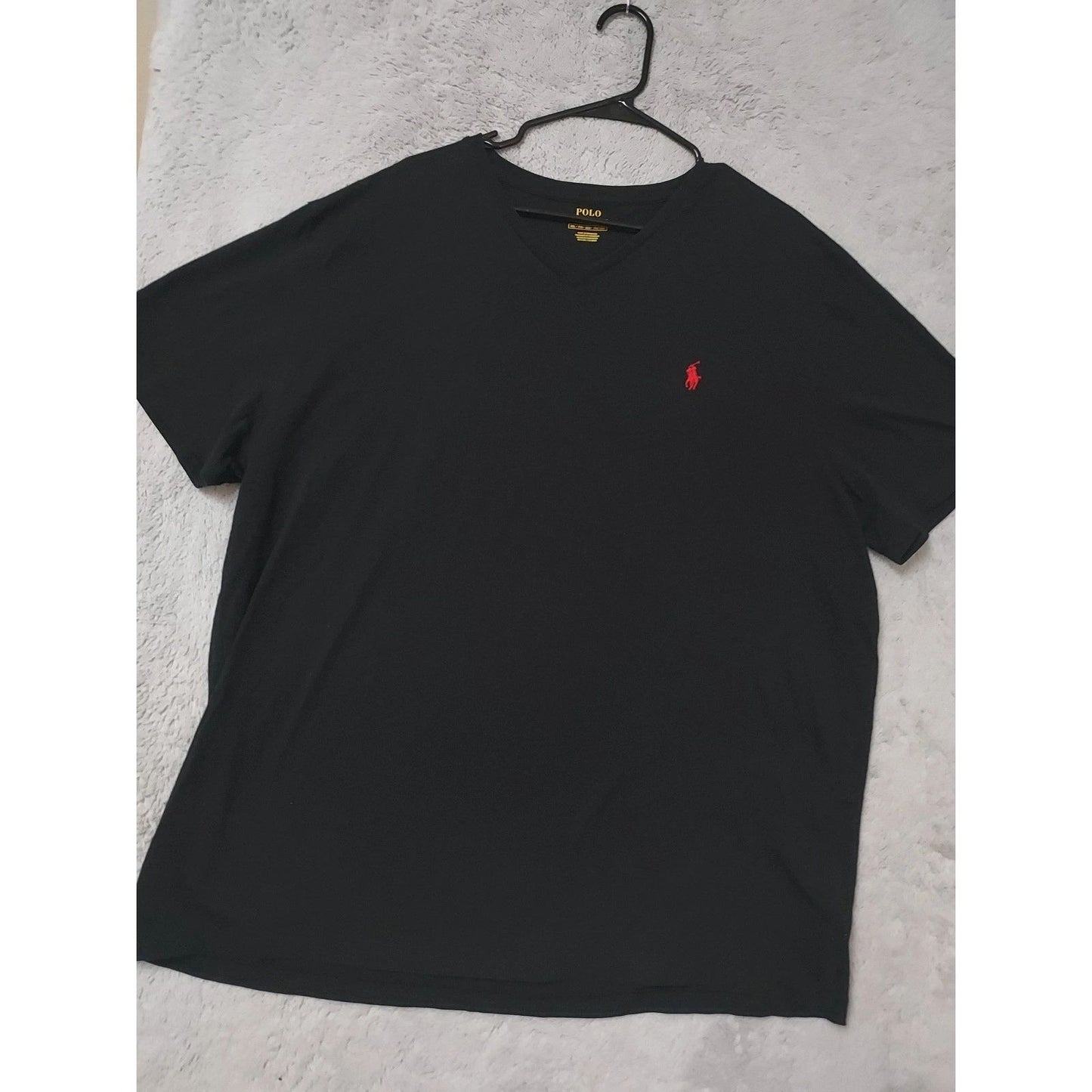 Polo Ralph Lauren Shirt Mens XXL 2XL Black V Neck Short Sleeve Red Pony Logo