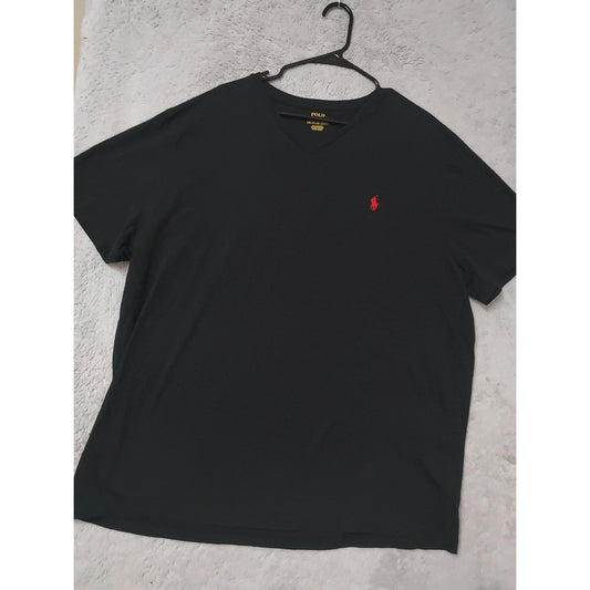 Polo Ralph Lauren Shirt Mens XXL 2XL Black V Neck Short Sleeve Red Pony Logo