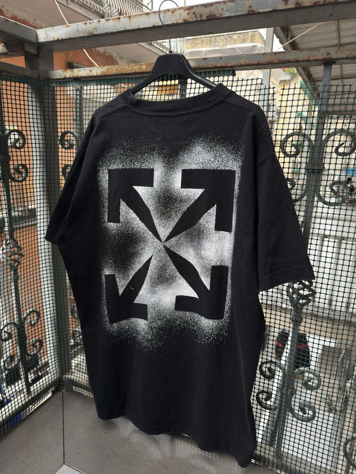 Virgil Abloh Off-White Short Sleeve Shirt Black Stencil Painted Arrows Men Small