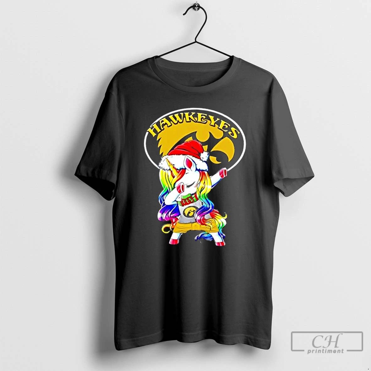 Classic Iowa Hawkeyes Football X Unicorn Santa Hat Dabbing Merry Christmas T Shirts