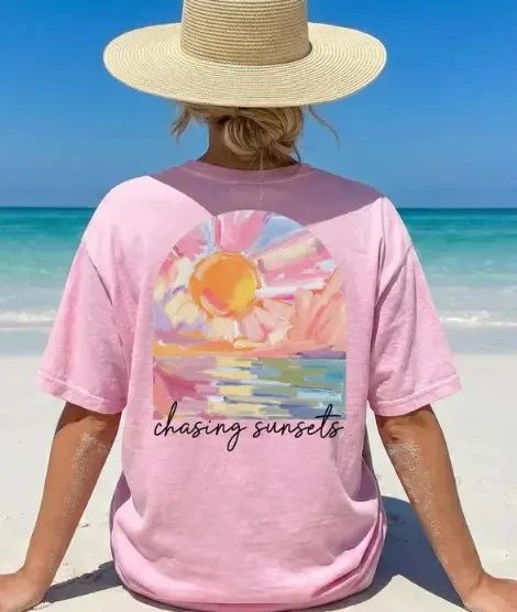 Chasing Sunsets Shirt Aesthetic Beach Vacation Graphic Tee