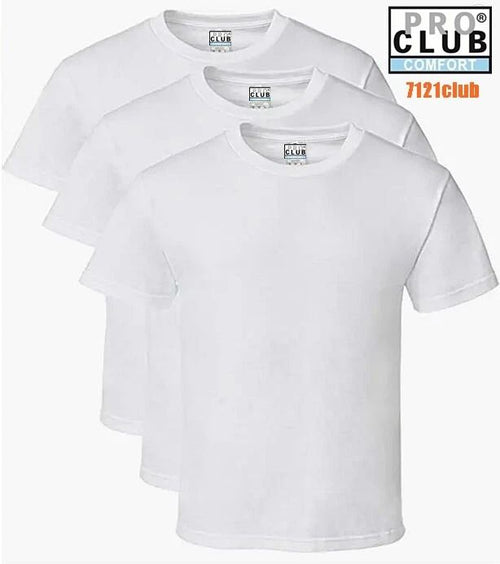 3 PACK PRO CLUB COMFORT T SHIRTS MENS STANDARD CREWNECK SHORT SLEEVE WHITE S-7XL