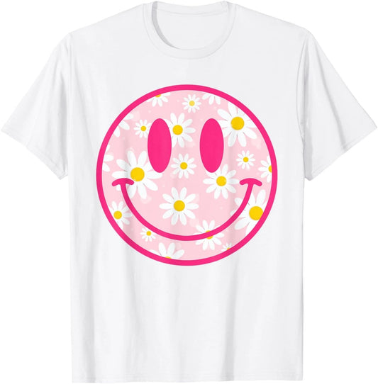 Happy Face Daisy Flower Shirt Preppy Aesthetic Smile Face T-Shirt