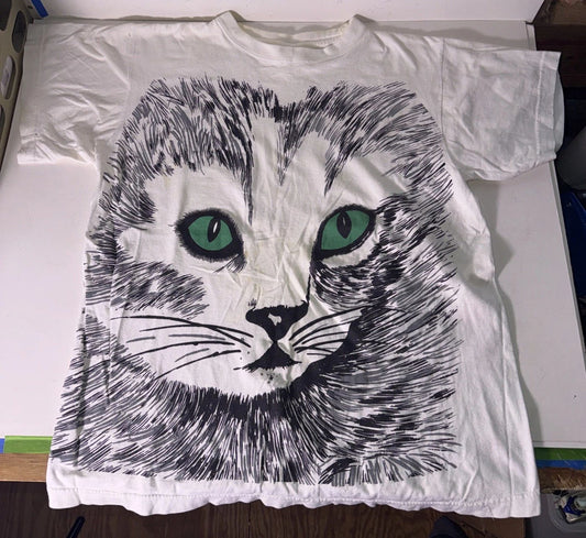 Galaxy White Cat All Over T- Shirt Cat Lover Medium Vintage