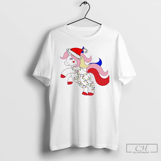 Classic Unicorn Fairy Lights Red Pink Christmas White T Shirts