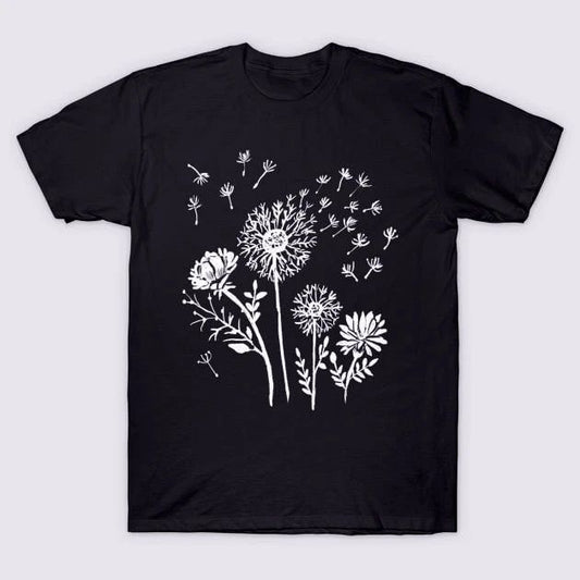 Dandelions & Flowers, Hand Drawn, Hippie, Boho, Nature, Wildflowers T-shirt