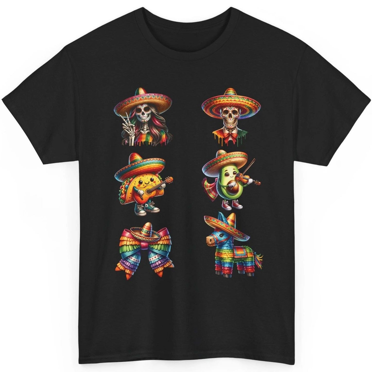 Cinco De Mayo T Shirt Sugar Skull Taco Avocado Fiesta Piñata Graphic Top