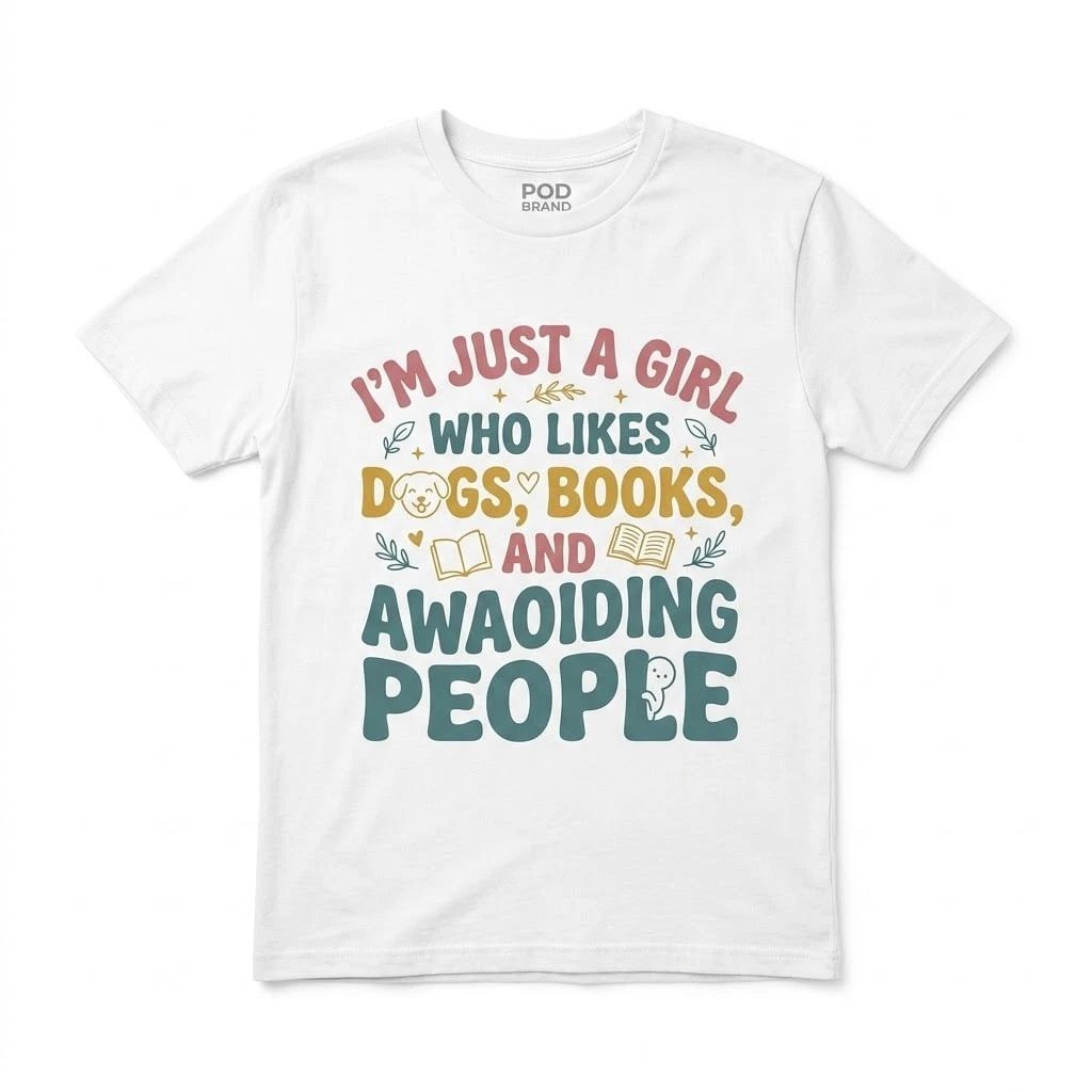 I'm Just A Girl Who Likes Dogs Books And Avoiding People T-Shirt Funny Women Tee