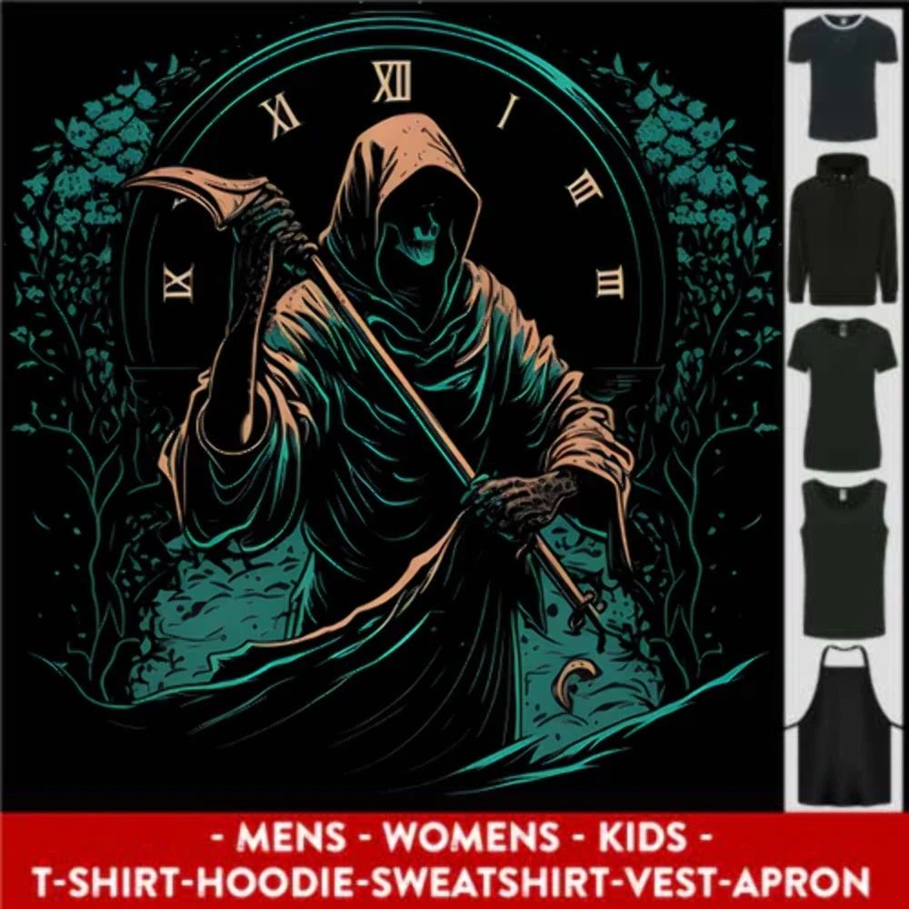 Grim Reaper Time Skull Death Gothic Mens Womens Kids Unisex