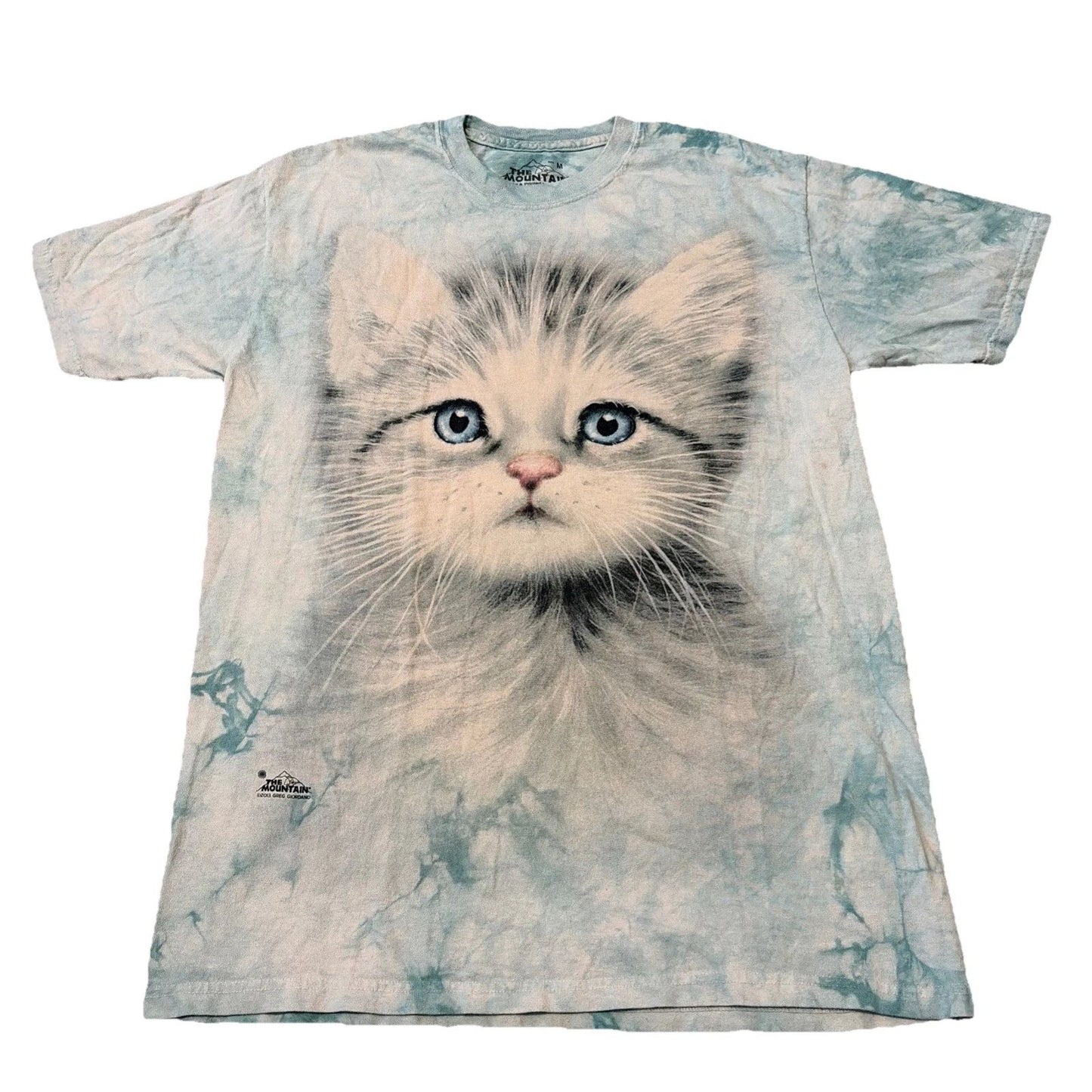 The Mountain Kitty Cat Cute Pet Graphic Tie Dye VTG Blue T-Shirt Medium