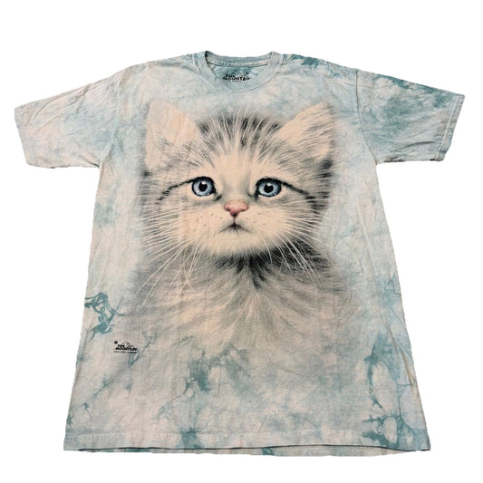 The Mountain Kitty Cat Cute Pet Graphic Tie Dye VTG Blue T-Shirt Medium