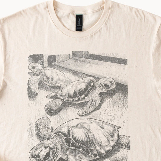 Vintage Sea Turtle Graphic Tee Natural Retro Ocean Wildlife Art