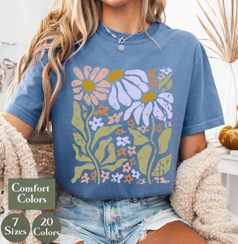 Boho Daisy Flower Comfort Tee Vintage Style Shirt