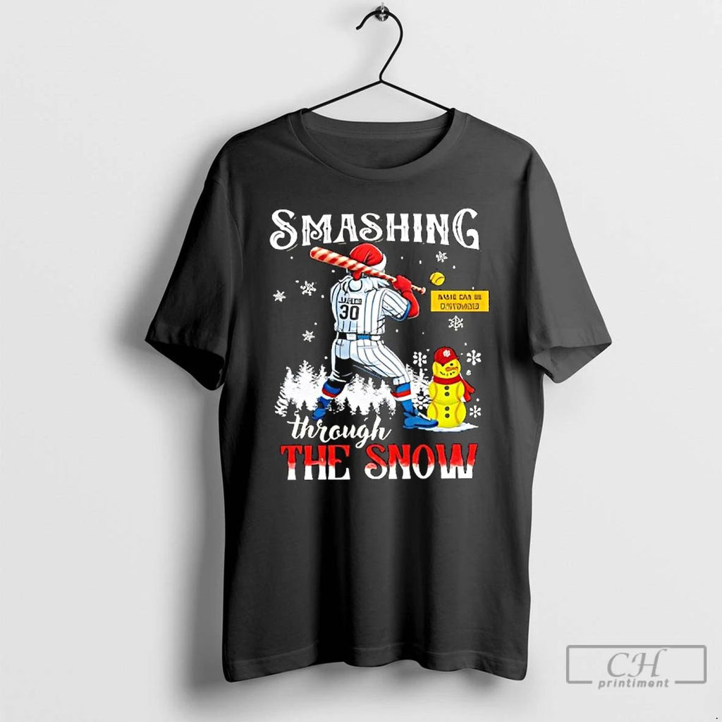 Premium Personalized Christmas Softball Smashing Through The Snow T Shirts