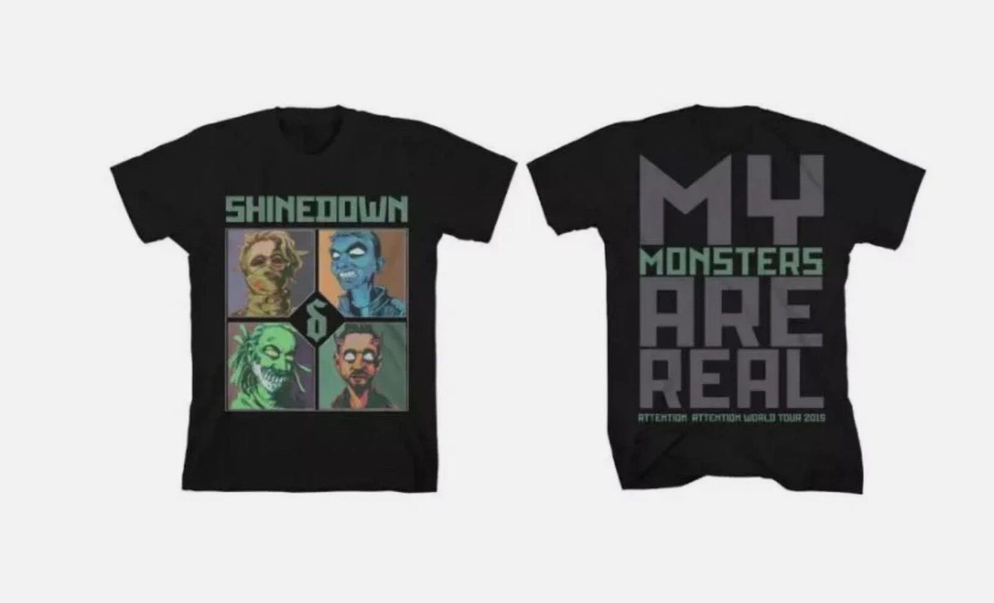 2 sides Shinedown My Monsters Are R Attention Shirt Black Unisex