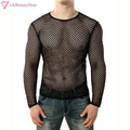 Fashion Men's Fishnet Sheer Tops Long Sleeve See Through Punk Tee Shirt Clubwear