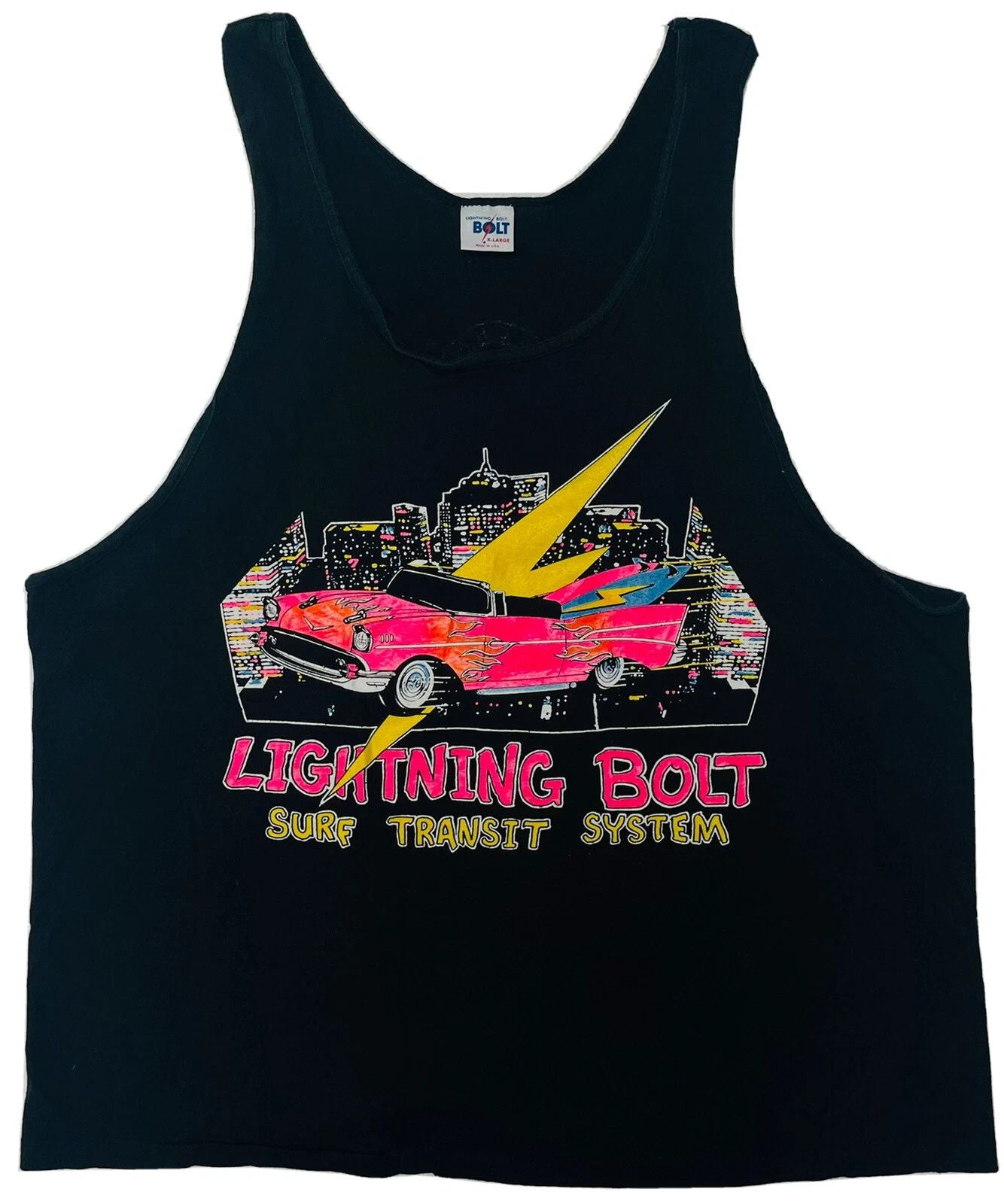 Lightning Bolt Surf Transit System Beach Final Vintage Black Tank Tank Top XL