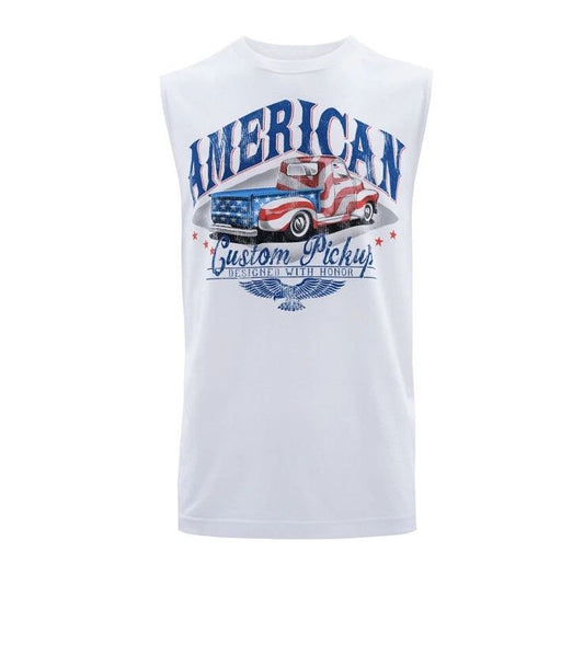 Way To Celebrate Men's White American Custom Pickup Graphic Muscle Tank Top