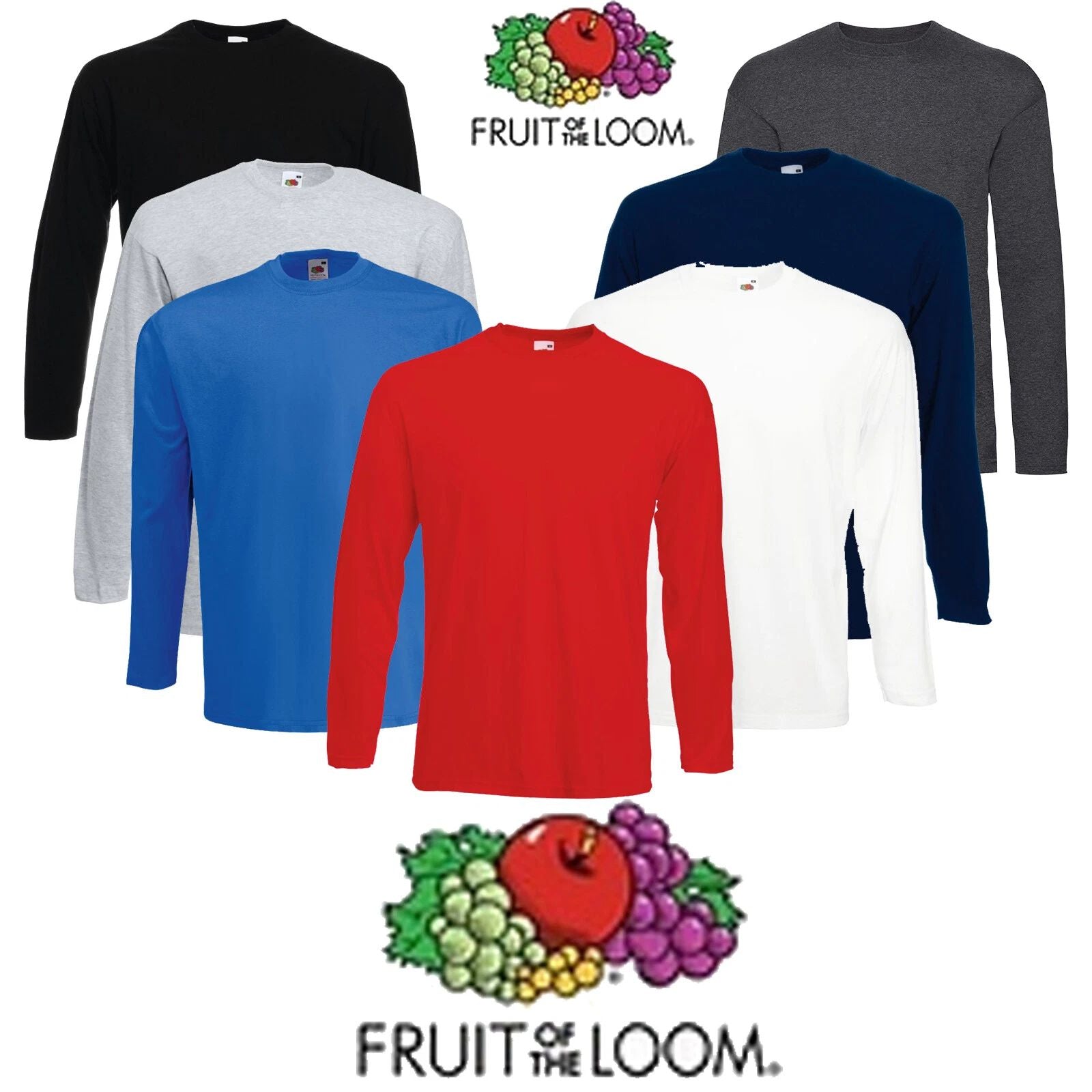 1 3 5 Pack Fruit of the Loom Long Sleeve T Shirt Plain Tee Shirt Top Sale Lot