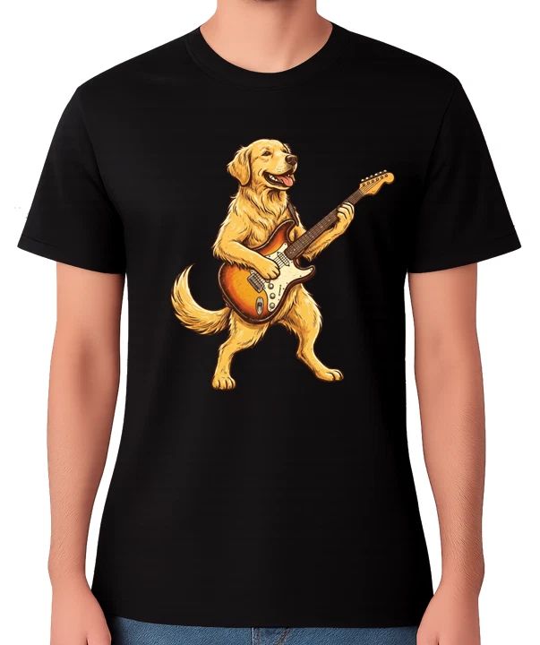 Funny Guitar Golden Retriever Dog T-Shirt Music Lover Animal Graphic Unisex Tee