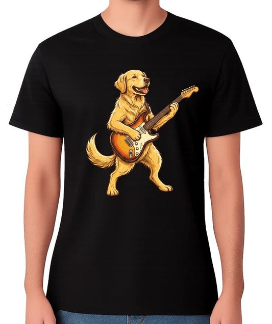 Funny Guitar Golden Retriever Dog T-Shirt Music Lover Animal Graphic Unisex Tee