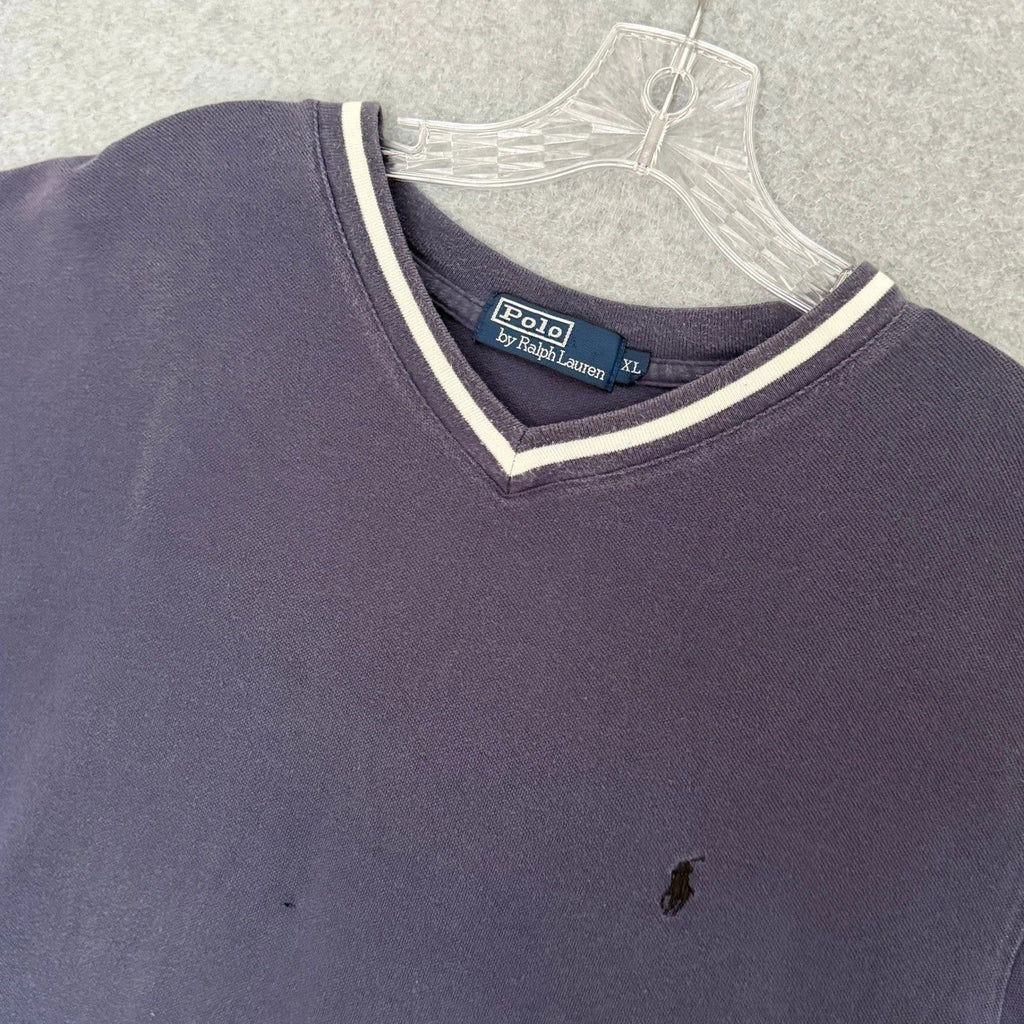 Polo Ralph Lauren T-Shirt Mens XL Blue V-Neck Tipped Trim Cotton Short Sleeve