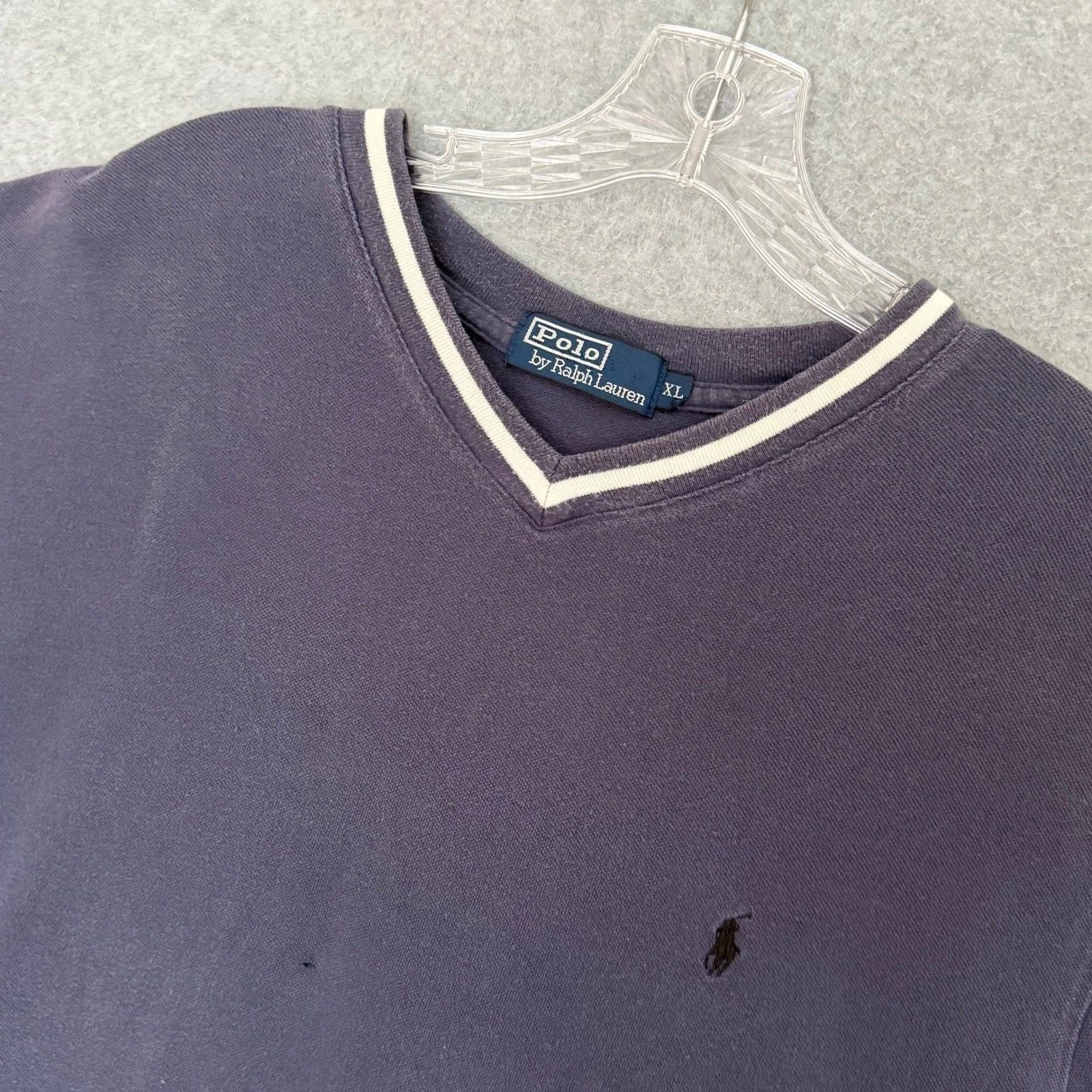 Polo Ralph Lauren T-Shirt Mens XL Blue V-Neck Tipped Trim Cotton Short Sleeve
