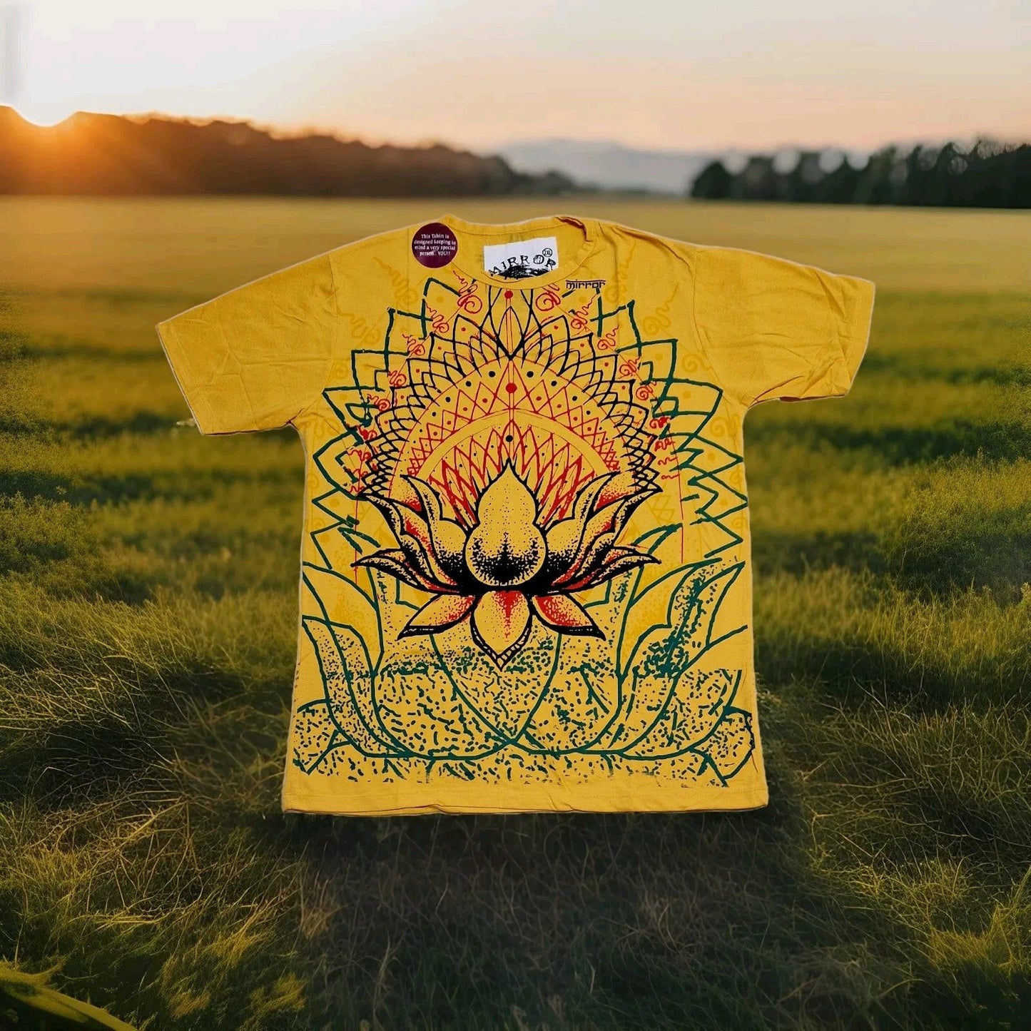 Mirror Brand T Shirt Lotus Flower Meditation  Beach Yoga PsyTrance Festival L