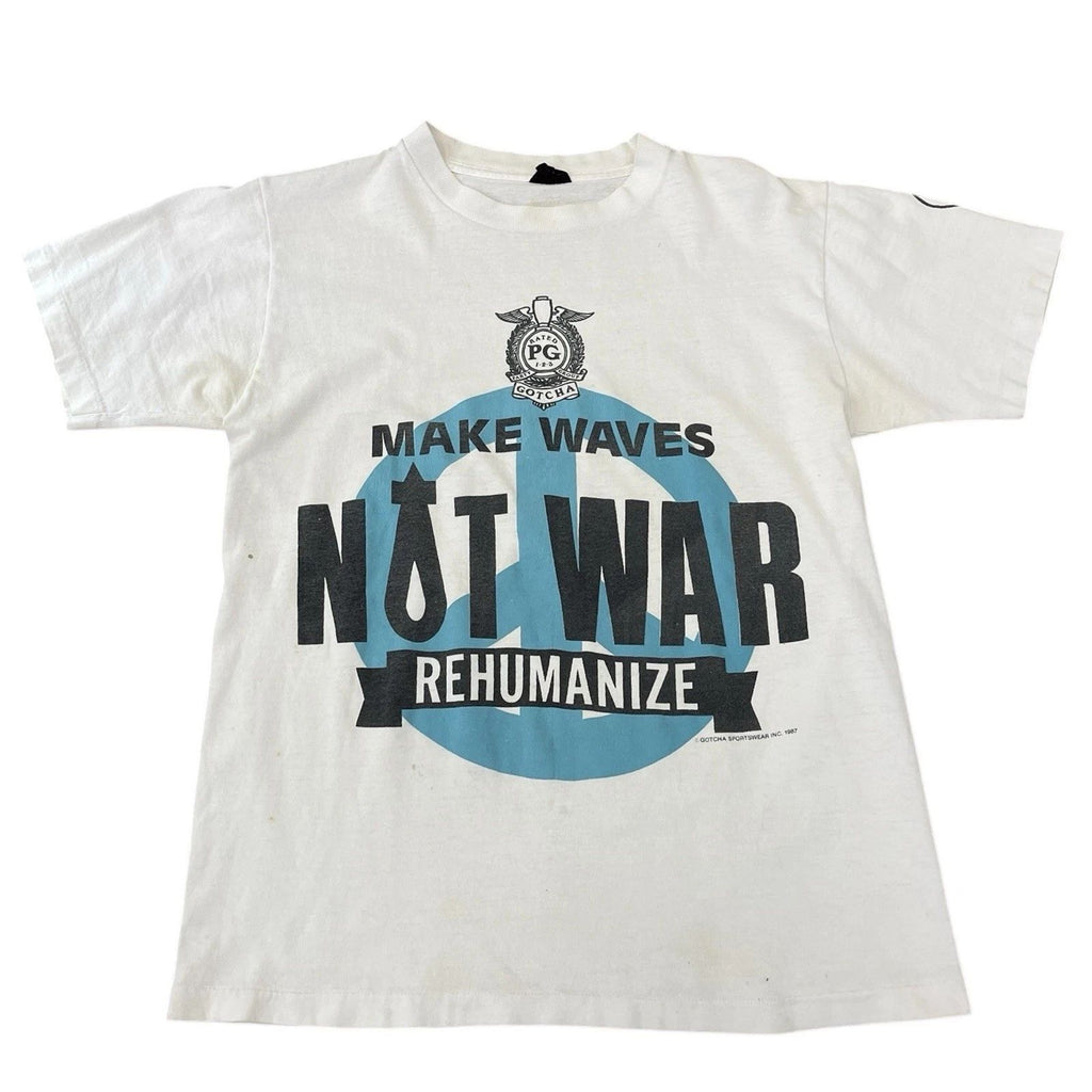 Vintage Gotcha Make Waves Not War Rehumanize 1987 T-shirt Surf Surfing
