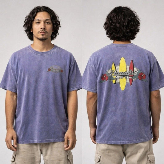 Vintage 90s Hanalei Kauai Hawaii Surf Tee Blue Purple Fade USA Y2K L