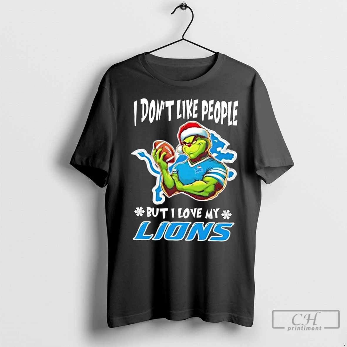 Premium Grinch I Dont Like People But I Love My Detroit Lions Football Christmas