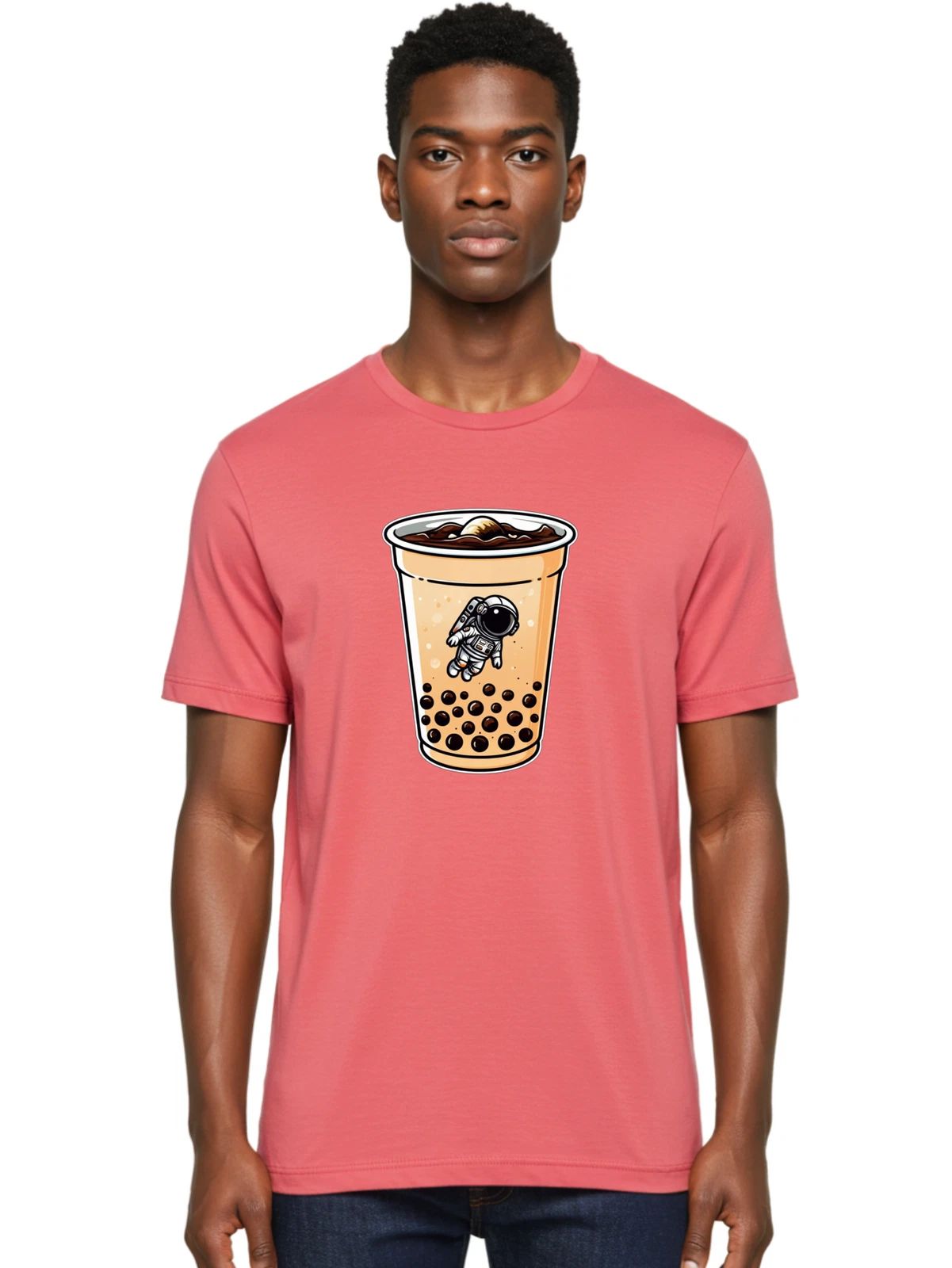 Astronaut-Boba-Tea-2 Mens Graphic Tee, 100% Cotton, Casual Summer Wear