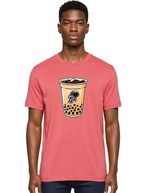 Astronaut-Boba-Tea-2 Mens Graphic Tee, 100% Cotton, Casual Summer Wear