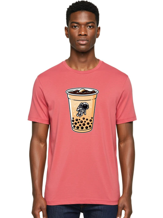 Astronaut-Boba-Tea-2 Mens Graphic Tee, 100% Cotton, Casual Summer Wear