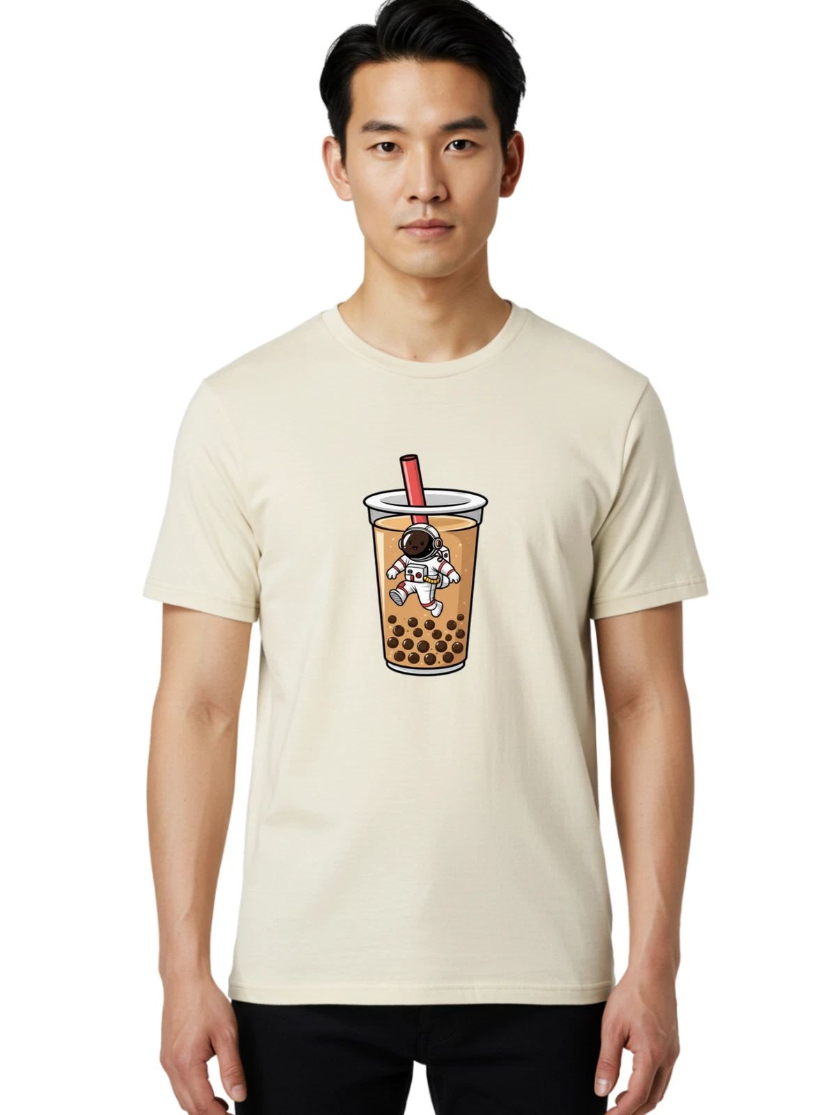 Astronaut-Bubble-Tea-2 Mens Graphic Tee, 100% Cotton, Casual Summer Wear