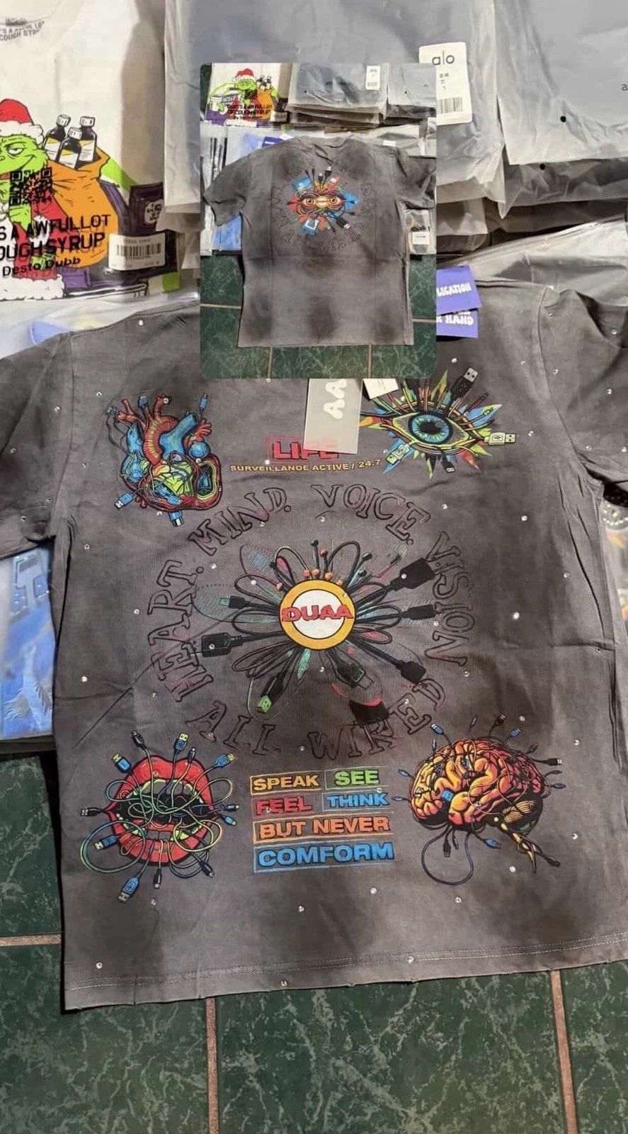 Duaa Men's Graphic Print T-Shirt Gray Speak See Feel Think Size M