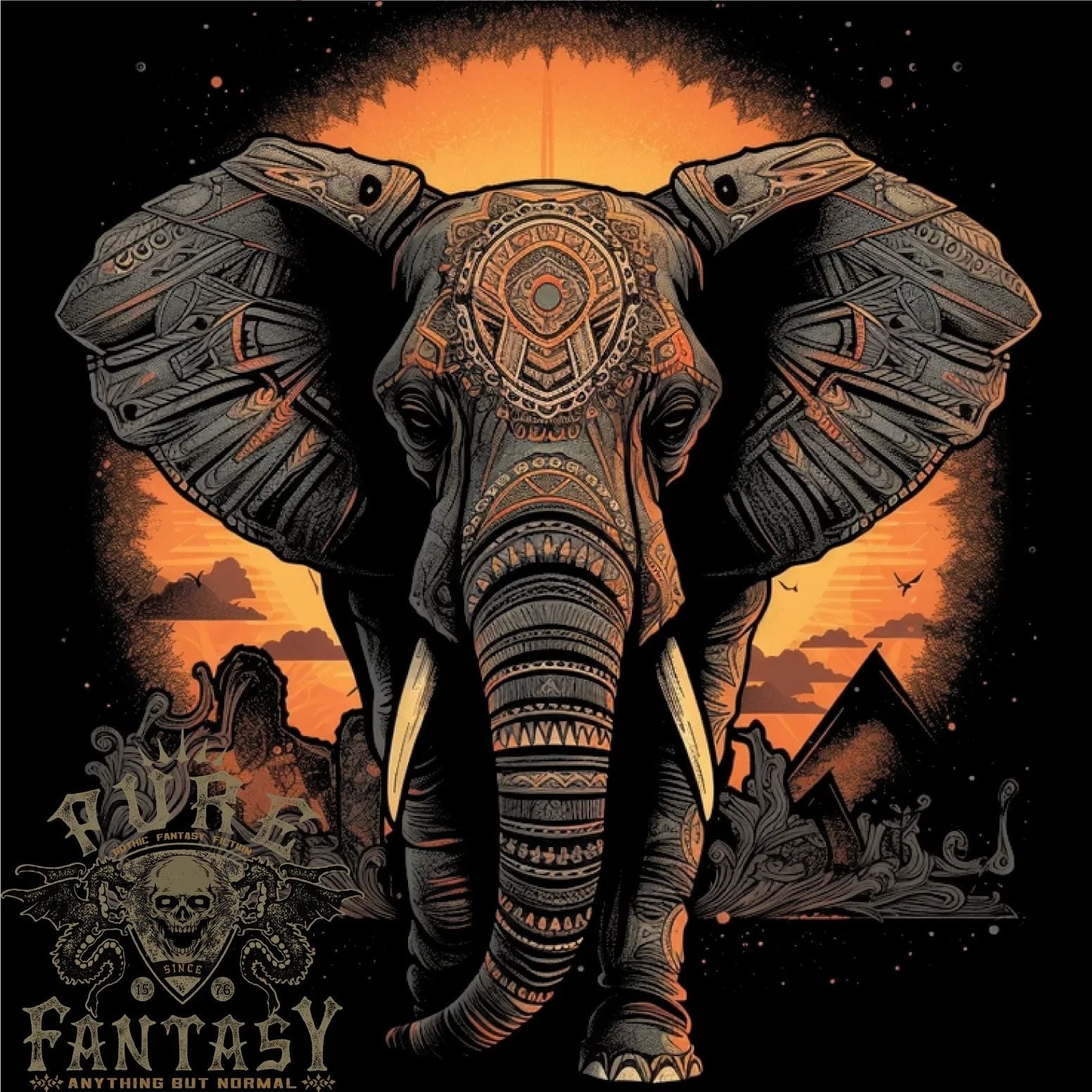 Sunset Tribal Elephant Fantasy Mens T-Shirt 100% Cotton