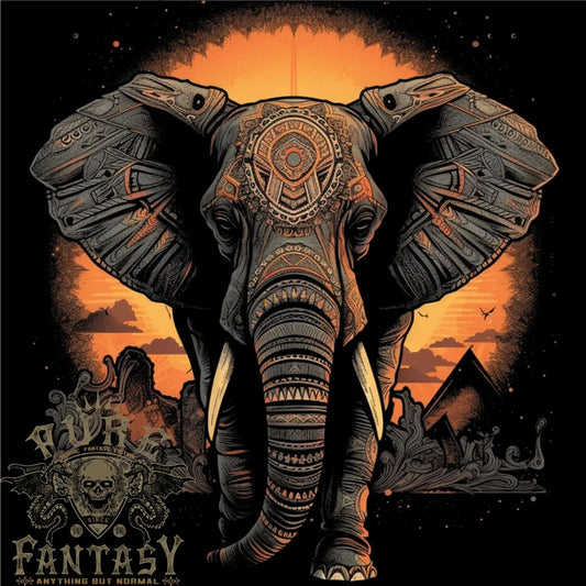 Sunset Tribal Elephant Fantasy Mens T-Shirt 100% Cotton
