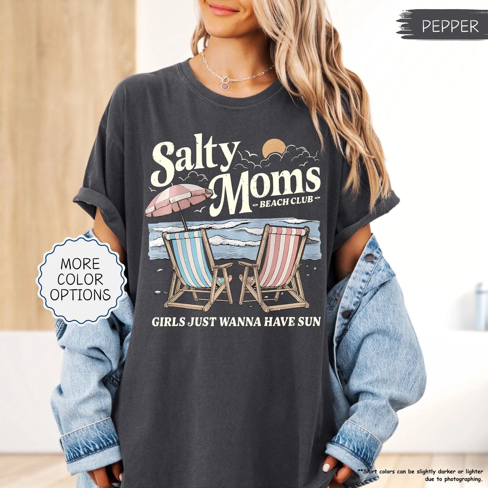 Comfort Colors® Salty Moms Beach Club Shirt, Summer Vacation Tee, Aesthetic Beac