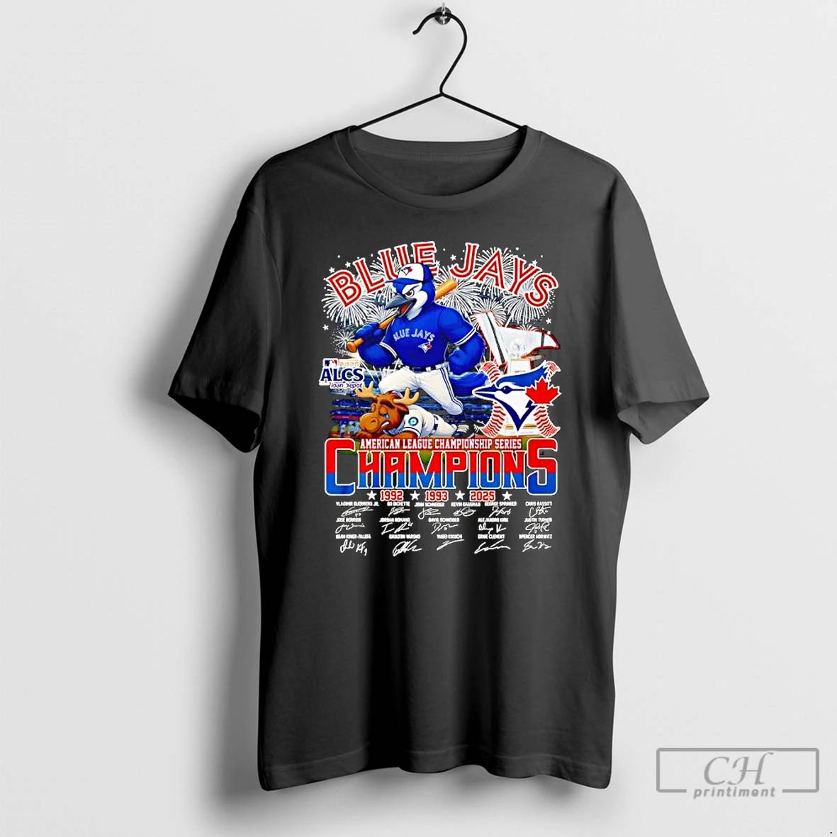 Classic Blue Jays 2025 American League Championship Series Signatures Alcs Mlb Mascot Logo T Shirts