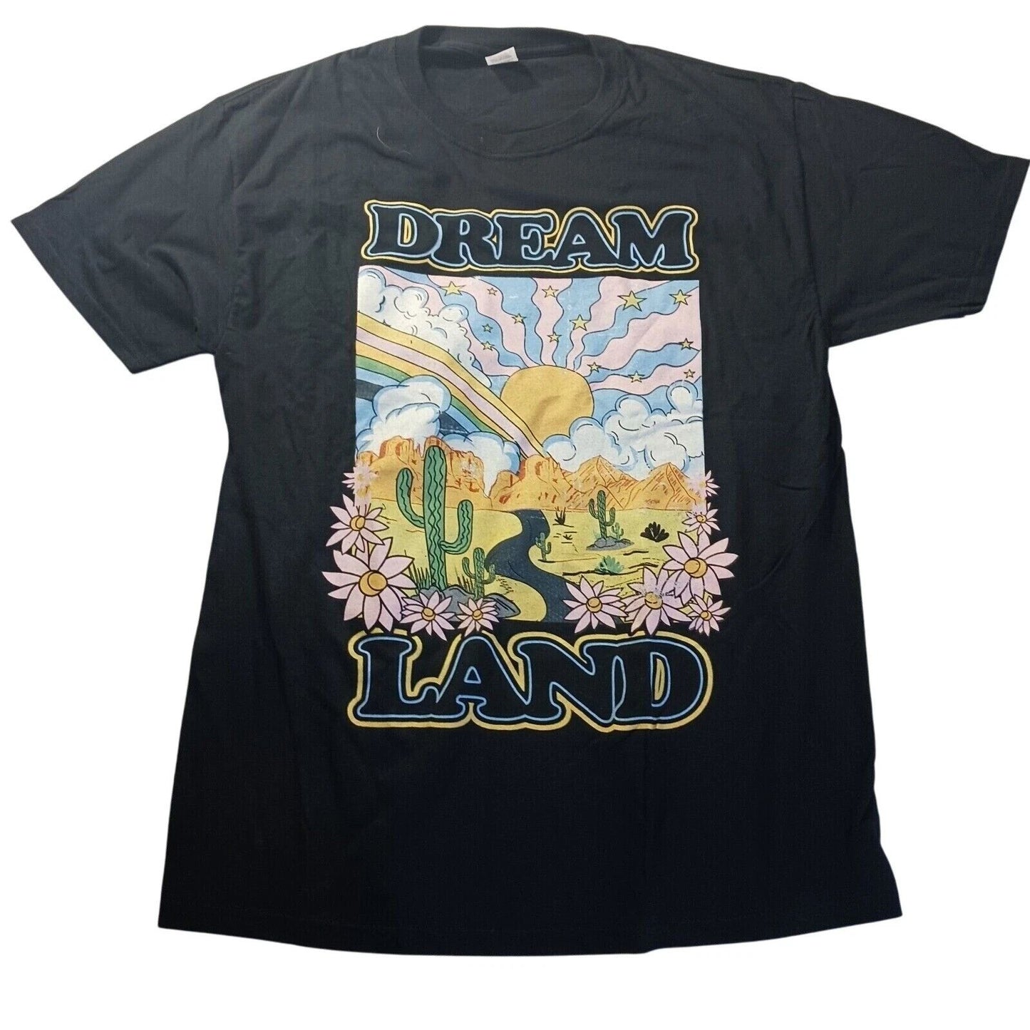Dream Land Desert Graphic Tee Unisex L NWT Retro Boho Rainbow Sun Cactus Shirt