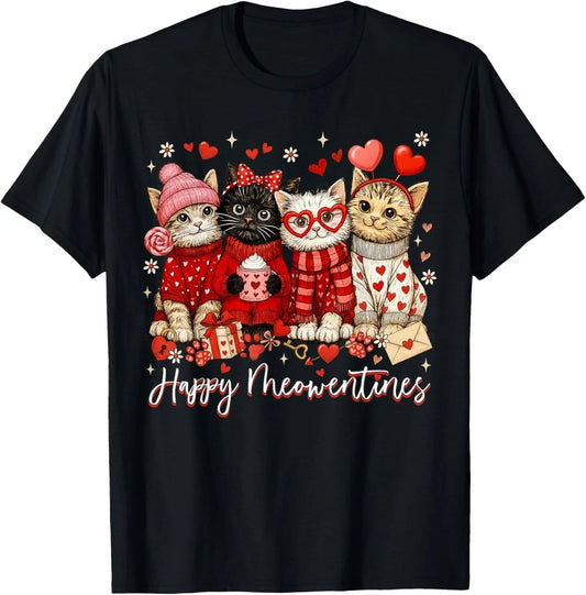 Happy Meowentines Cute Valentine Cat Lovers Girls Women T-Shirt