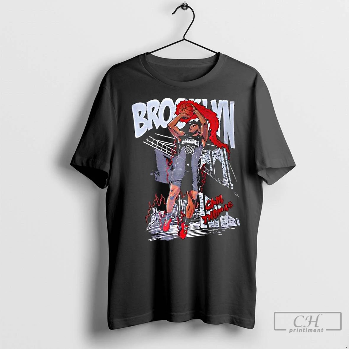 Premium Cam Thomas Brooklyn Nets Brooklyn Bridge In The Background Graphic