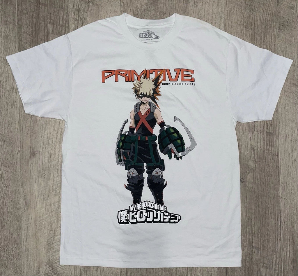Primitive x My Hero Academia Bakugo T-Shirt White Size L Large Katsuki Anime MHA
