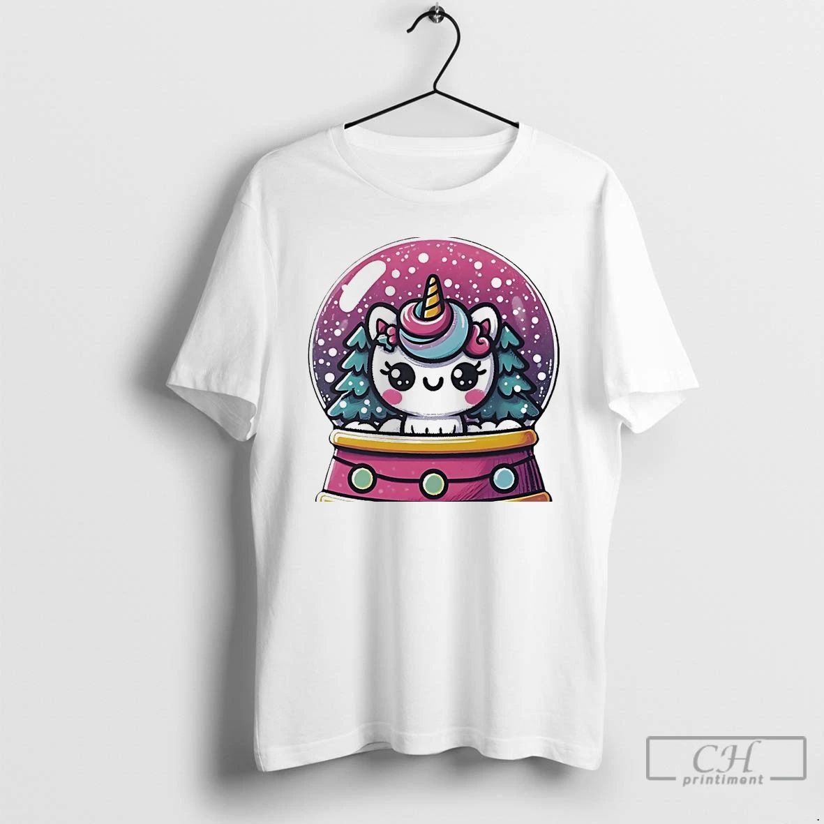 Classic Unicorn Snow Globe Winter Wonderland Christmas White T Shirts