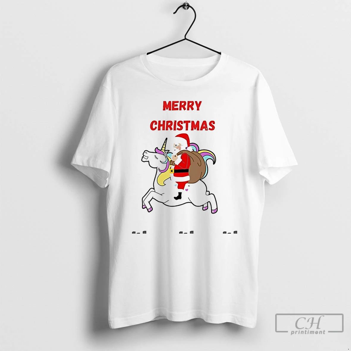 Classic Santa Riding Unicorn Merry Christmas Skyline White T Shirts
