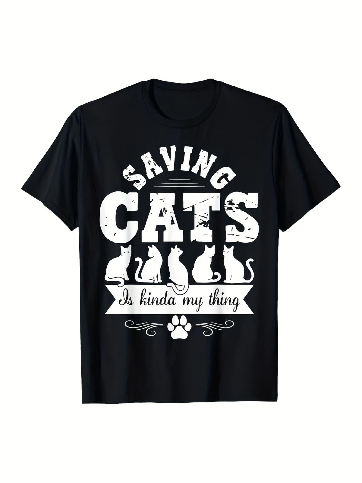 Men's Ng Cats Is Kinda My Thing Graphic Tee Funny Cat Rescue Shirt w/Bold Typogr