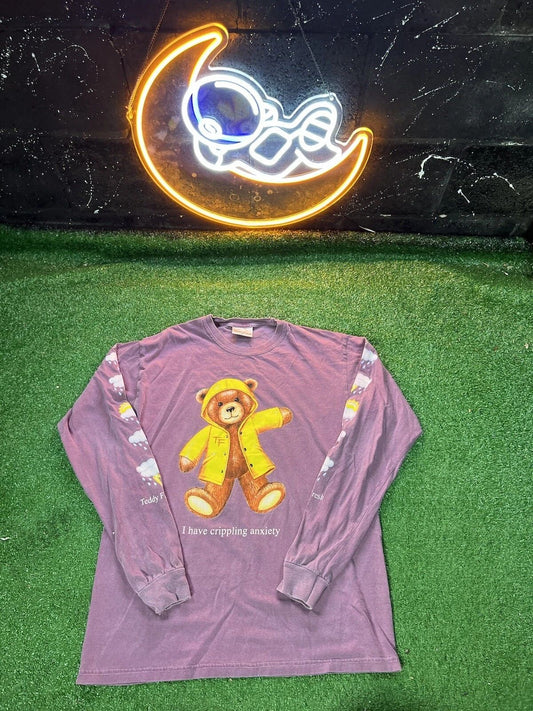 Teddy Fresh “I Have Crippling Anxiety” long-sleeve Shirt Size MD Bear Trendy